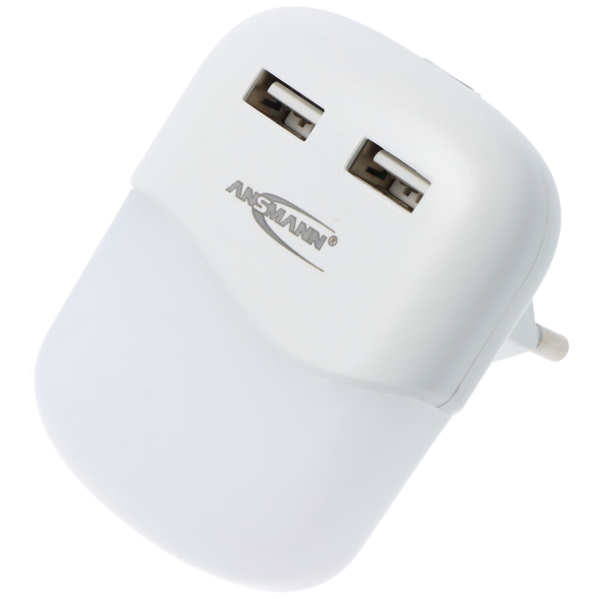 Veilleuse LED Ansmann NL15AC pour prise de courant, avec capteur crépusculaire intégré et 2 prises de charge USB