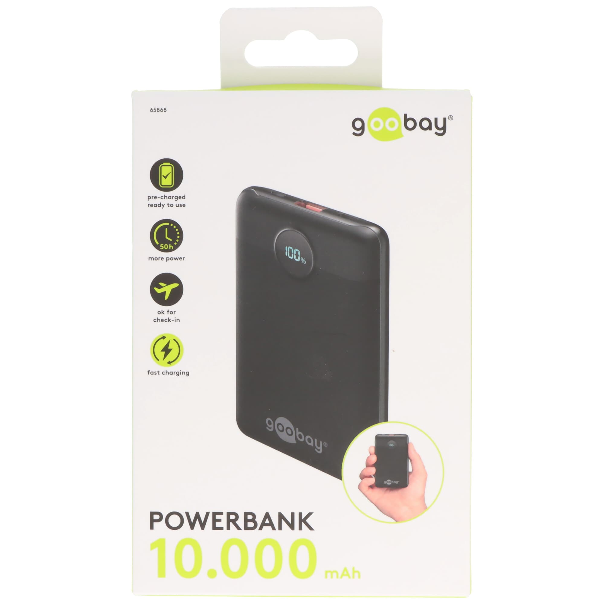 Batterie externe 10 000 mAh, compatible PD et QC, avec écran LED numérique, câble de charge inclus