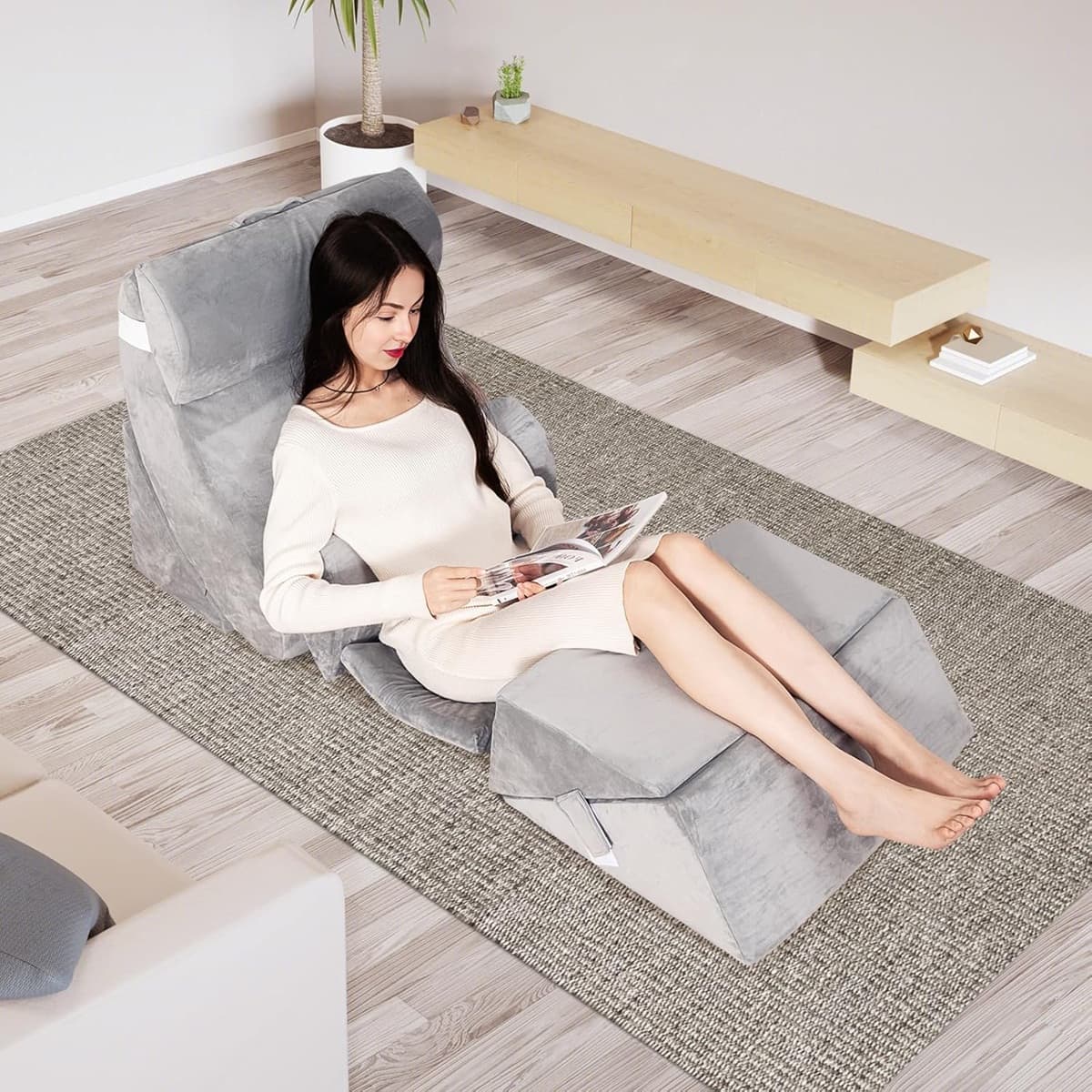 CostwayLot de 7 Coussins de Lecture pour Canapé et Lit Coussin Orthopédique Confortable et Doux avec Housse Amovible Coussins de Coin Support