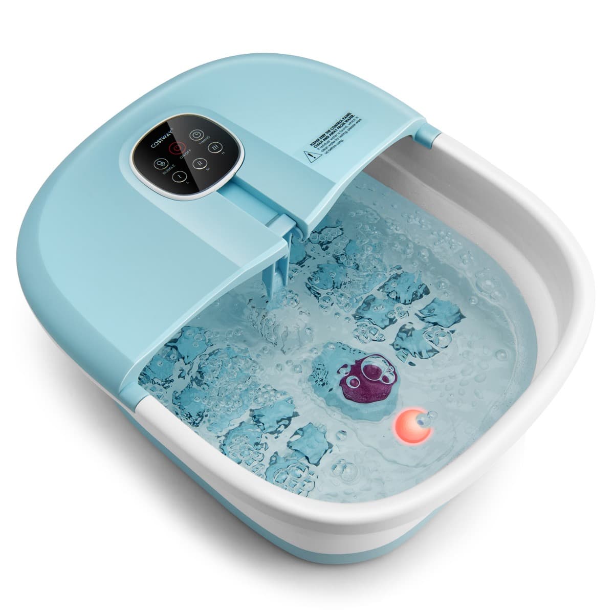 CostwayBain de Pieds Massant Pliable Lumière Rouge Température Réglable avec Télécommande Massage au Rouleau Bleu Ciel